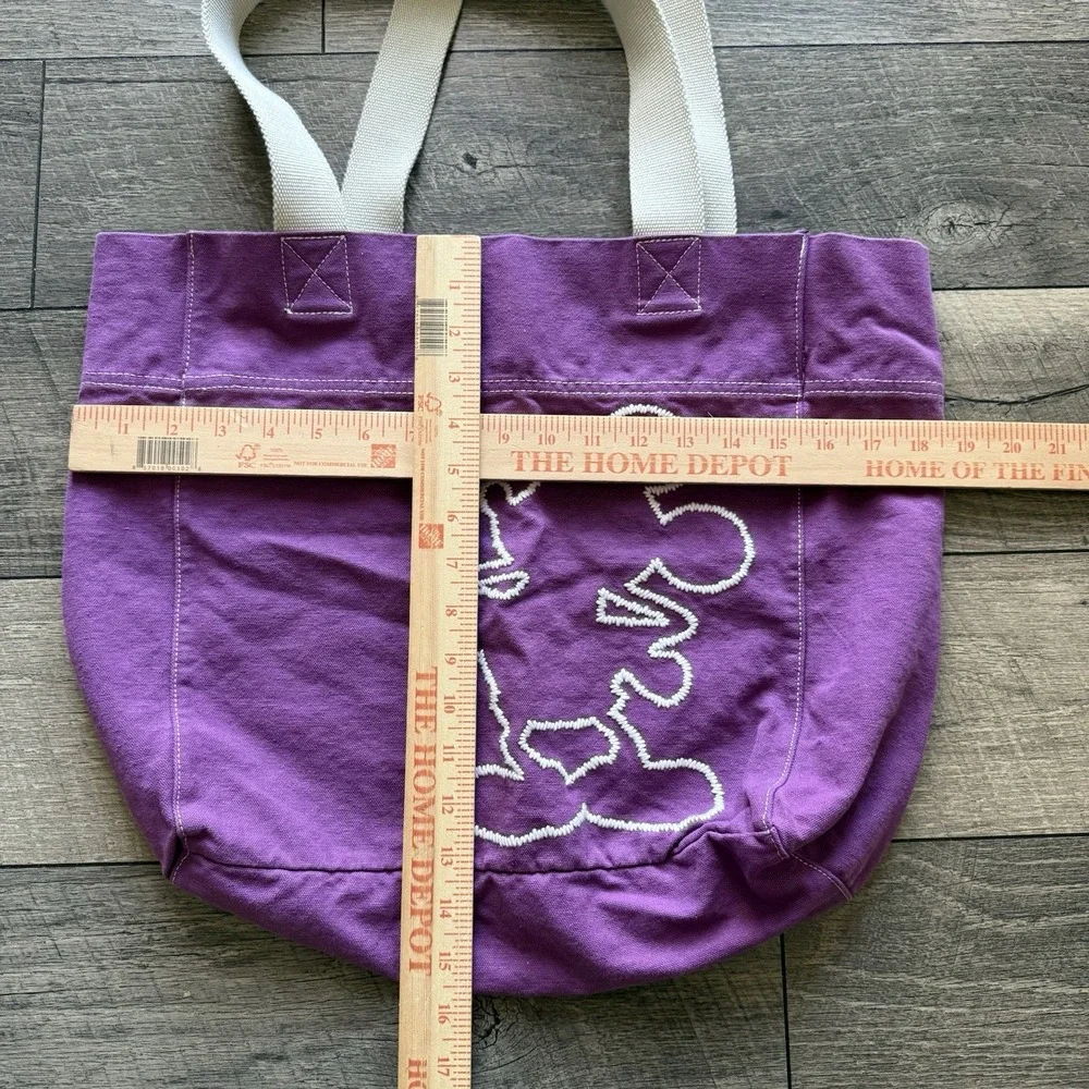 Vintage Disney World Mickey Mouse Silhouette Embroidered Canvas Tote‎ Bag Purple